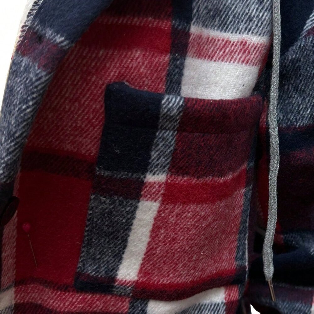 Red Casual Women's Plaid Hooded Jacket - Picture 3 of 5